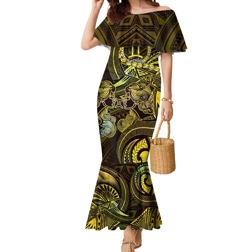 Personalised Polynesia Zodiac Gemini Mermaid Dress Galaxy Polynesian Pattern Chest Tattoo Style