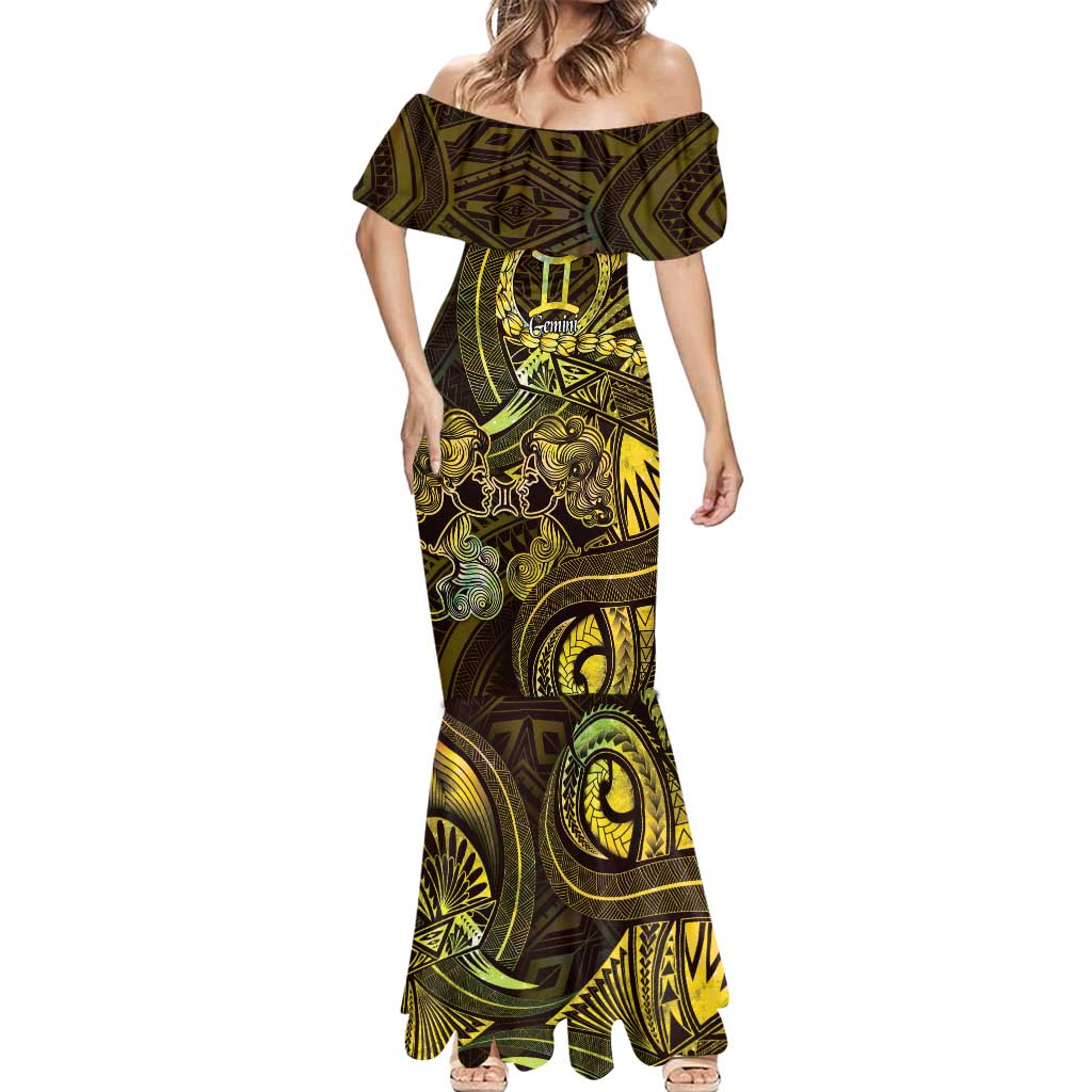 Personalised Polynesia Zodiac Gemini Mermaid Dress Galaxy Polynesian Pattern Chest Tattoo Style