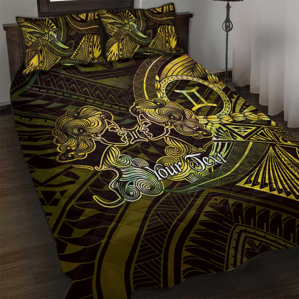 Personalised Polynesia Zodiac Gemini Quilt Bed Set Galaxy Polynesian Pattern Chest Tattoo Style