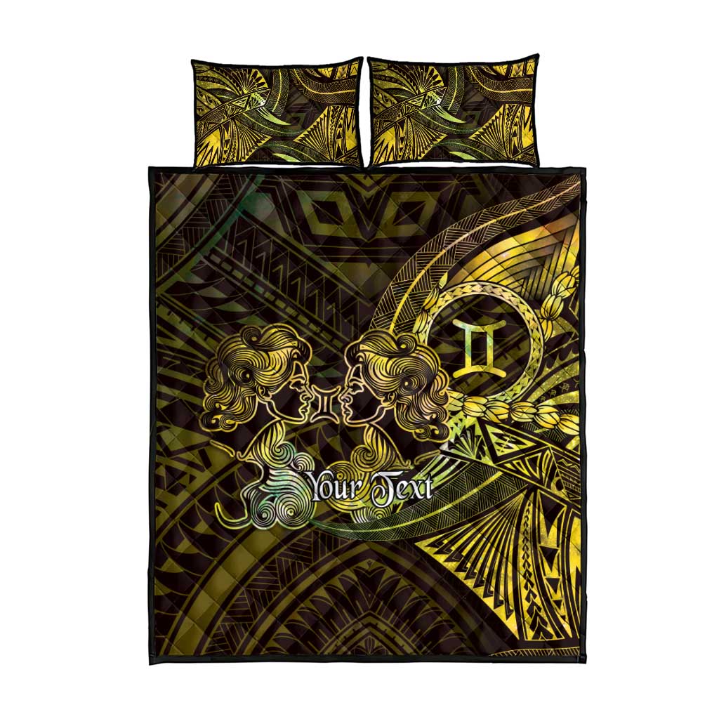 Personalised Polynesia Zodiac Gemini Quilt Bed Set Galaxy Polynesian Pattern Chest Tattoo Style