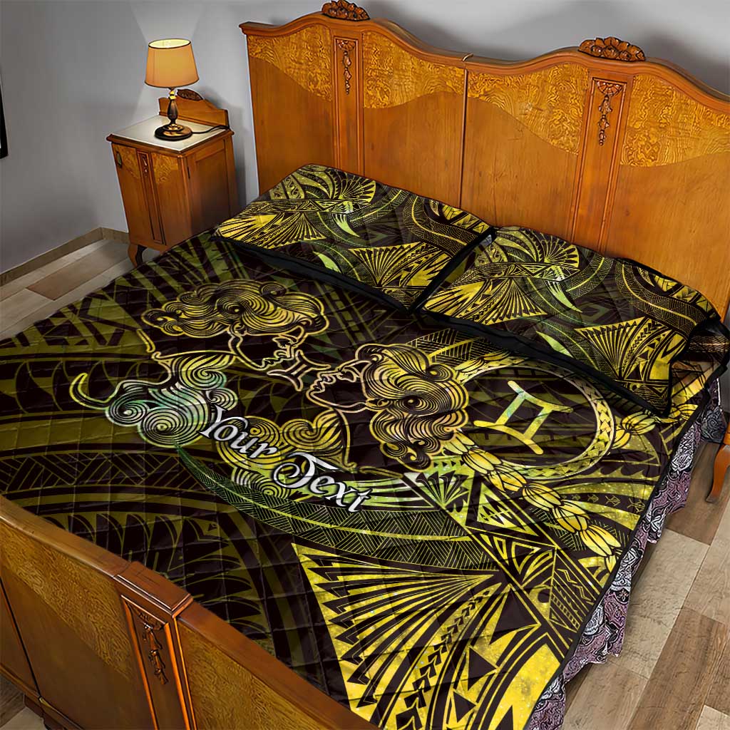Personalised Polynesia Zodiac Gemini Quilt Bed Set Galaxy Polynesian Pattern Chest Tattoo Style