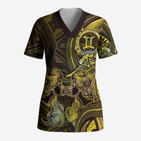 Personalised Polynesia Zodiac Gemini Scrub Top Galaxy Polynesian Pattern Chest Tattoo Style