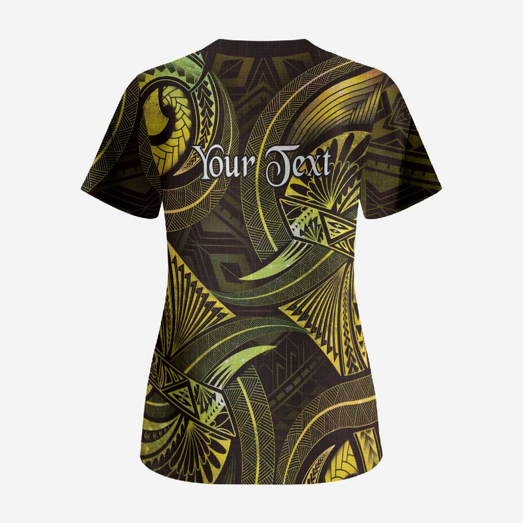 Personalised Polynesia Zodiac Gemini Scrub Top Galaxy Polynesian Pattern Chest Tattoo Style