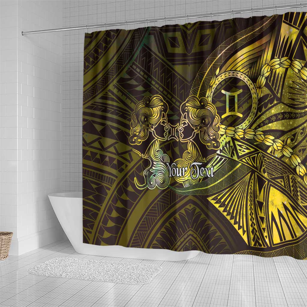Personalised Polynesia Zodiac Gemini Shower Curtain Galaxy Polynesian Pattern Chest Tattoo Style