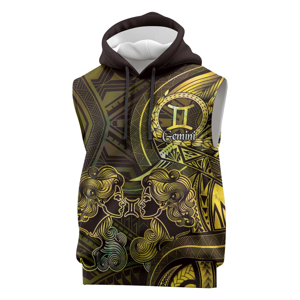 Personalised Polynesia Zodiac Gemini Sleeveless Hoodie Galaxy Polynesian Pattern Chest Tattoo Style