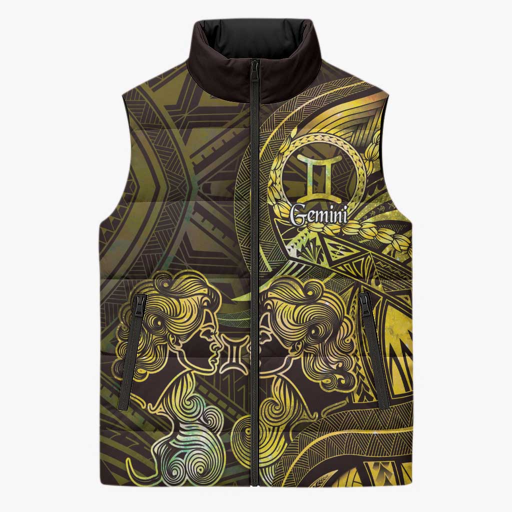 Personalised Polynesia Zodiac Gemini Sleeveless Puffer Jacket Galaxy Polynesian Pattern Chest Tattoo Style