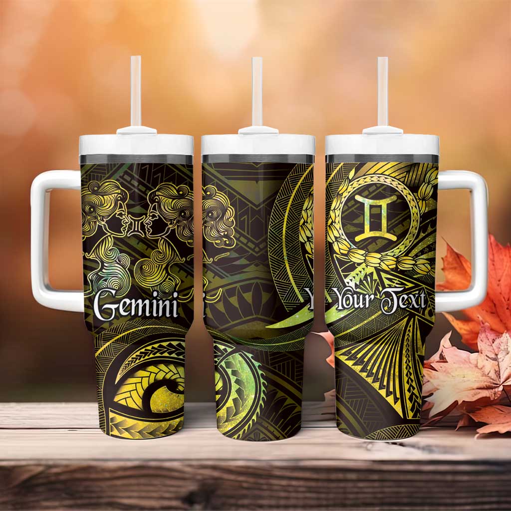 Personalised Polynesia Zodiac Gemini Tumbler With Handle Galaxy Polynesian Pattern Chest Tattoo Style