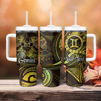 Personalised Polynesia Zodiac Gemini Tumbler With Handle Galaxy Polynesian Pattern Chest Tattoo Style