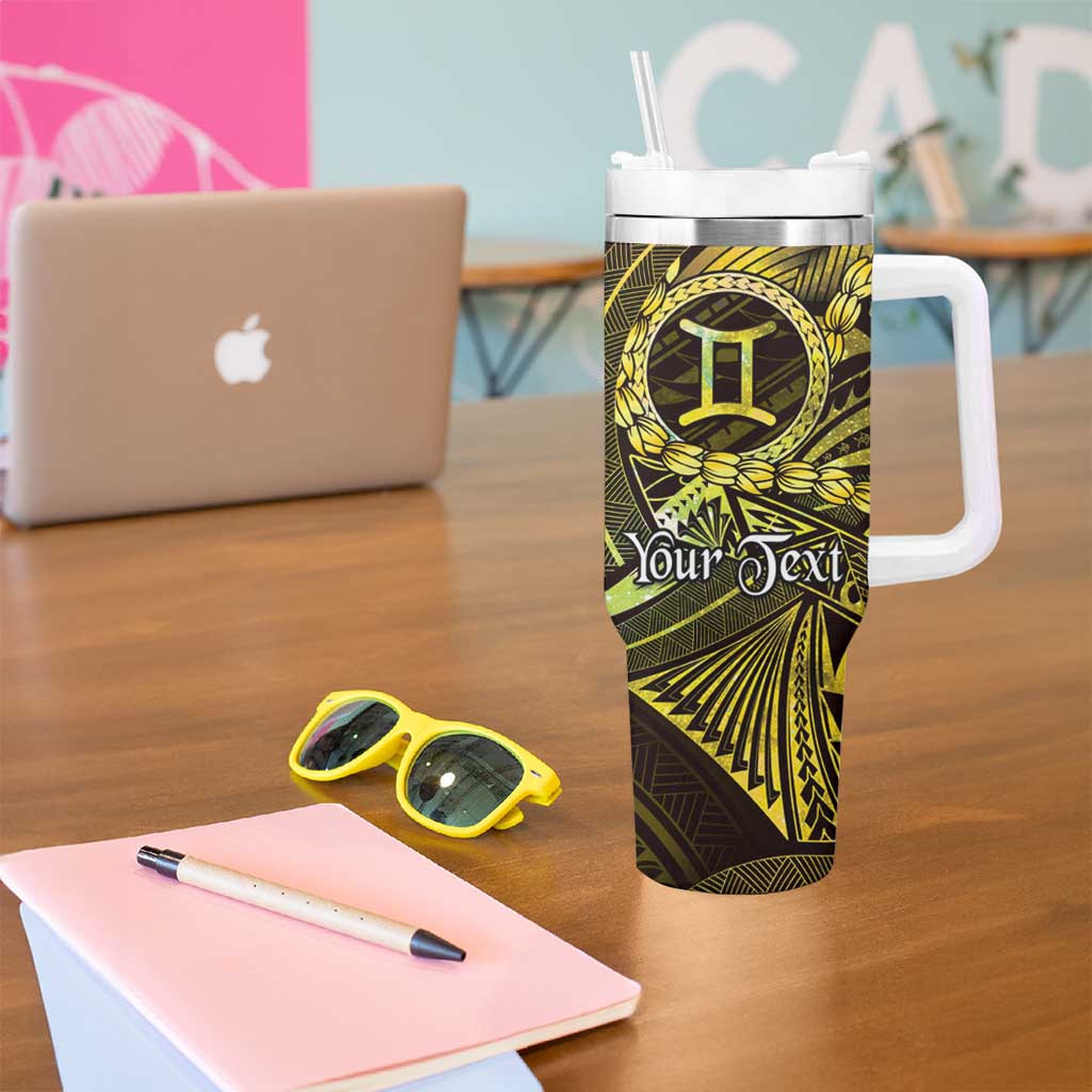Personalised Polynesia Zodiac Gemini Tumbler With Handle Galaxy Polynesian Pattern Chest Tattoo Style