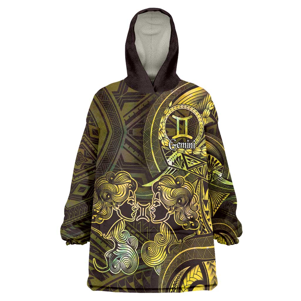 Personalised Polynesia Zodiac Gemini Wearable Blanket Hoodie Galaxy Polynesian Pattern Chest Tattoo Style