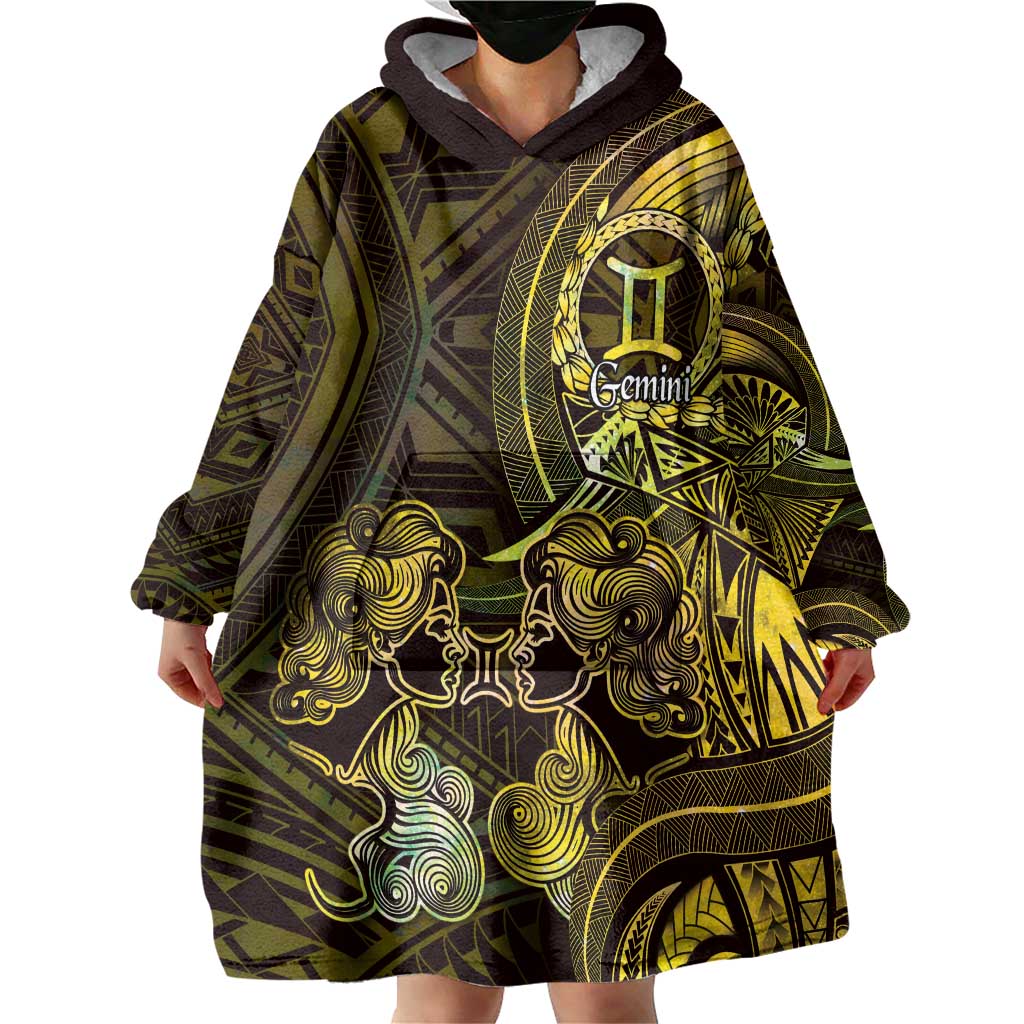 Personalised Polynesia Zodiac Gemini Wearable Blanket Hoodie Galaxy Polynesian Pattern Chest Tattoo Style