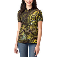 Personalised Polynesia Zodiac Gemini Women Polo Shirt Galaxy Polynesian Pattern Chest Tattoo Style