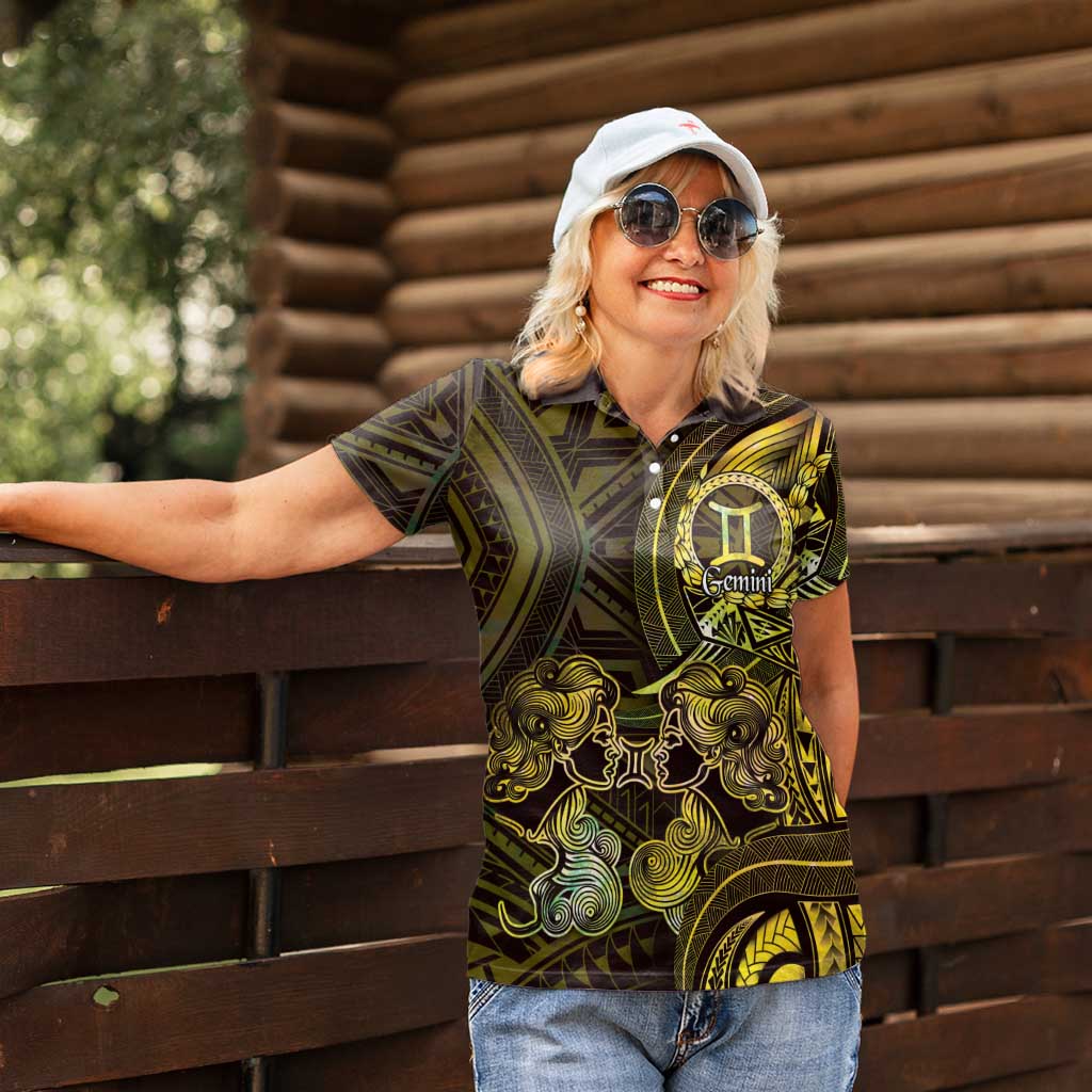Personalised Polynesia Zodiac Gemini Women Polo Shirt Galaxy Polynesian Pattern Chest Tattoo Style
