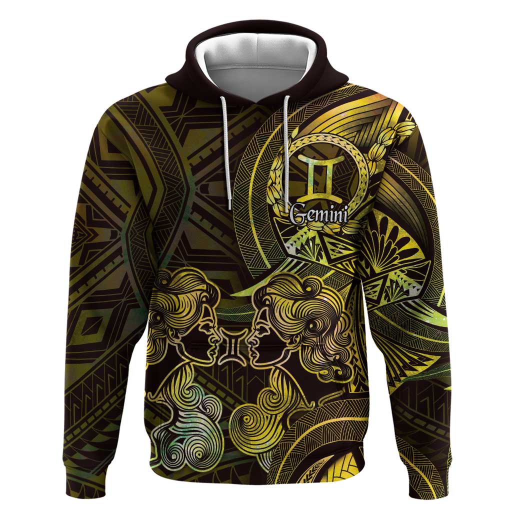 Personalised Polynesia Zodiac Gemini Zip Hoodie Galaxy Polynesian Pattern Chest Tattoo Style