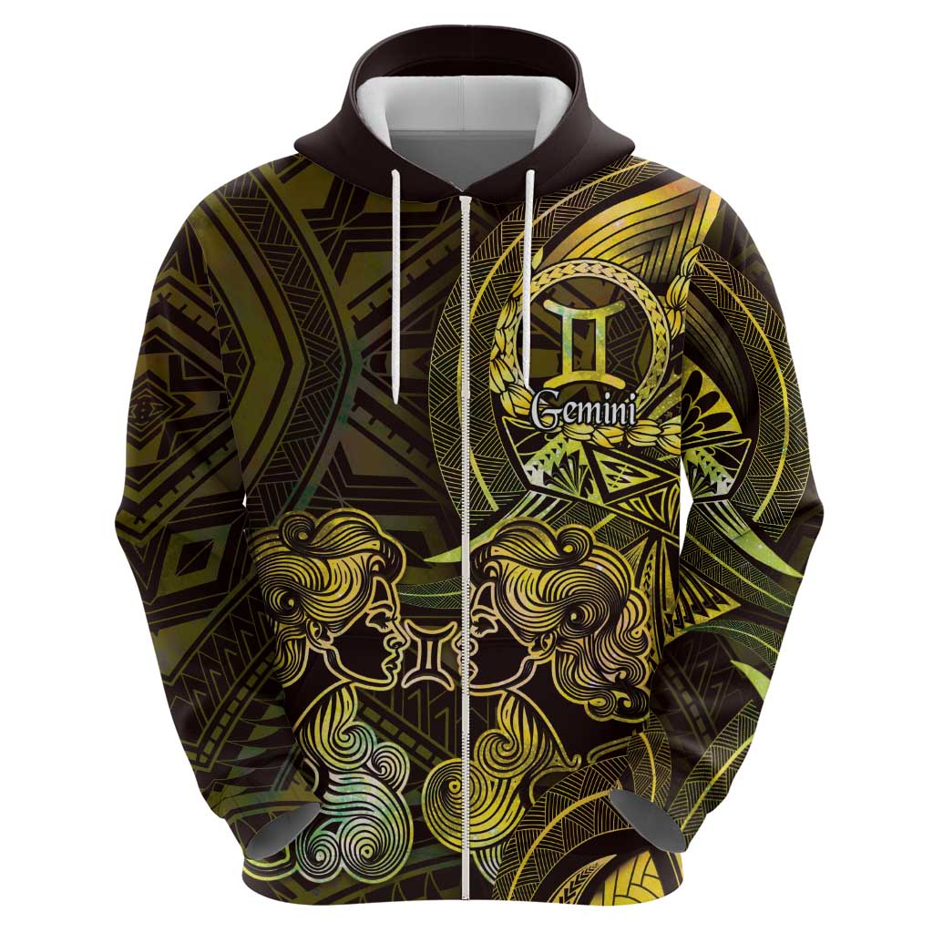 Personalised Polynesia Zodiac Gemini Zip Hoodie Galaxy Polynesian Pattern Chest Tattoo Style