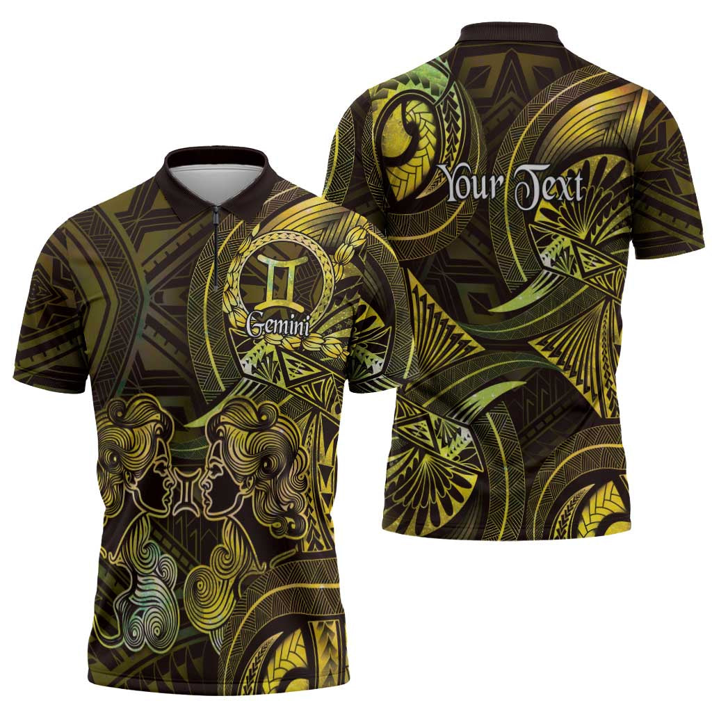 Personalised Polynesia Zodiac Gemini Zipper Polo Shirt Galaxy Polynesian Pattern Chest Tattoo Style