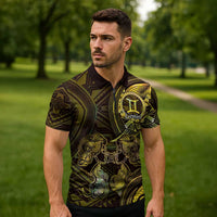 Personalised Polynesia Zodiac Gemini Zipper Polo Shirt Galaxy Polynesian Pattern Chest Tattoo Style