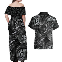 Personalised Polynesia Zodiac Cancer Couples Matching Off Shoulder Maxi Dress and Hawaiian Shirt Galaxy Polynesian Pattern Chest Tattoo Style