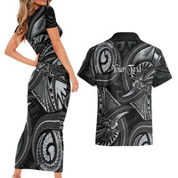 Personalised Polynesia Zodiac Cancer Couples Matching Short Sleeve Bodycon Dress and Hawaiian Shirt Galaxy Polynesian Pattern Chest Tattoo Style