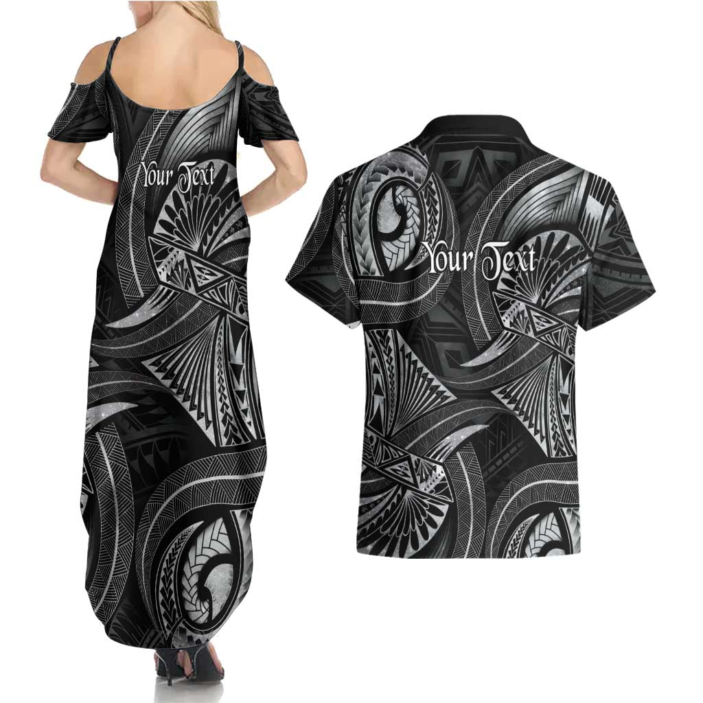 Personalised Polynesia Zodiac Cancer Couples Matching Summer Maxi Dress and Hawaiian Shirt Galaxy Polynesian Pattern Chest Tattoo Style