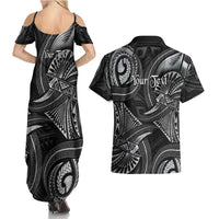 Personalised Polynesia Zodiac Cancer Couples Matching Summer Maxi Dress and Hawaiian Shirt Galaxy Polynesian Pattern Chest Tattoo Style