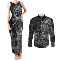 Personalised Polynesia Zodiac Cancer Couples Matching Tank Maxi Dress and Long Sleeve Button Shirt Galaxy Polynesian Pattern Chest Tattoo Style