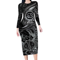 Personalised Polynesia Zodiac Cancer Family Matching Long Sleeve Bodycon Dress and Hawaiian Shirt Galaxy Polynesian Pattern Chest Tattoo Style LT14 Mom's Dress Black - Polynesian Pride