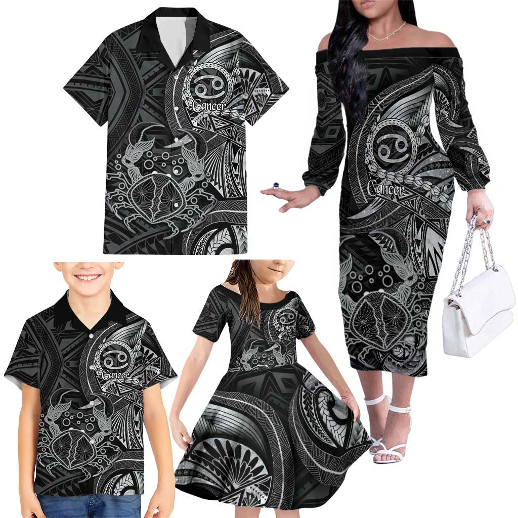 Personalised Polynesia Zodiac Cancer Family Matching Off The Shoulder Long Sleeve Dress and Hawaiian Shirt Galaxy Polynesian Pattern Chest Tattoo Style LT14 - Polynesian Pride