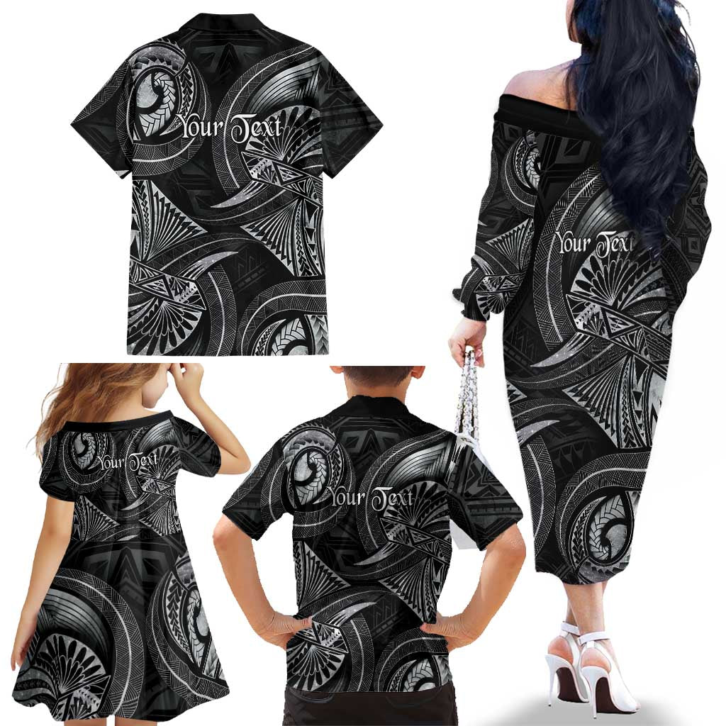 Personalised Polynesia Zodiac Cancer Family Matching Off The Shoulder Long Sleeve Dress and Hawaiian Shirt Galaxy Polynesian Pattern Chest Tattoo Style LT14 - Polynesian Pride