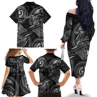 Personalised Polynesia Zodiac Cancer Family Matching Off The Shoulder Long Sleeve Dress and Hawaiian Shirt Galaxy Polynesian Pattern Chest Tattoo Style LT14 - Polynesian Pride