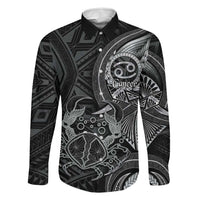 Personalised Polynesia Zodiac Cancer Family Matching Off The Shoulder Long Sleeve Dress and Hawaiian Shirt Galaxy Polynesian Pattern Chest Tattoo Style LT14 Dad's Shirt - Long Sleeve Black - Polynesian Pride