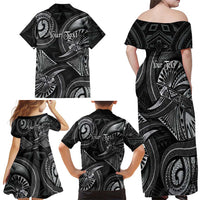 Personalised Polynesia Zodiac Cancer Family Matching Off Shoulder Maxi Dress and Hawaiian Shirt Galaxy Polynesian Pattern Chest Tattoo Style