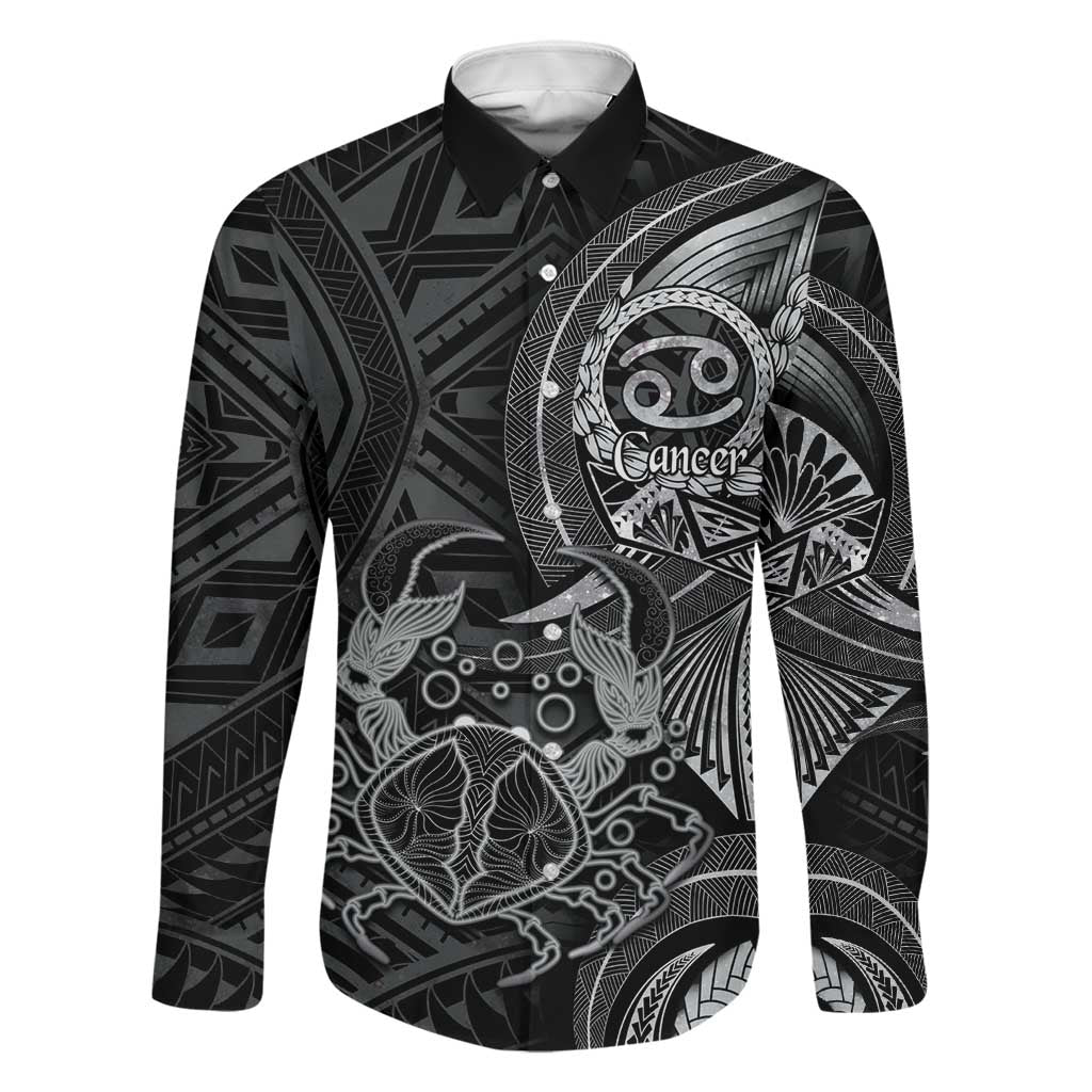 Personalised Polynesia Zodiac Cancer Family Matching Short Sleeve Bodycon Dress and Hawaiian Shirt Galaxy Polynesian Pattern Chest Tattoo Style LT14 Dad's Shirt - Long Sleeve Black - Polynesian Pride