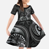 Personalised Polynesia Zodiac Cancer Family Matching Tank Maxi Dress and Hawaiian Shirt Galaxy Polynesian Pattern Chest Tattoo Style LT14 Daughter's Dress Black - Polynesian Pride