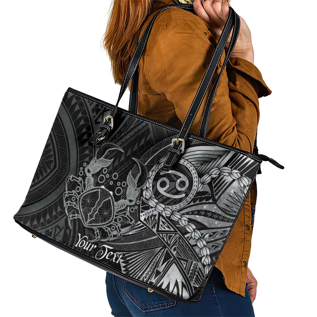Personalised Polynesia Zodiac Cancer Leather Tote Bag Galaxy Polynesian Pattern Chest Tattoo Style