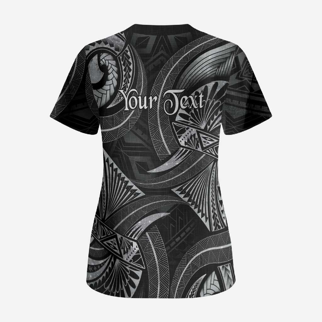 Personalised Polynesia Zodiac Cancer Scrub Top Galaxy Polynesian Pattern Chest Tattoo Style