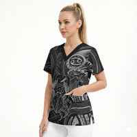 Personalised Polynesia Zodiac Cancer Scrub Top Galaxy Polynesian Pattern Chest Tattoo Style