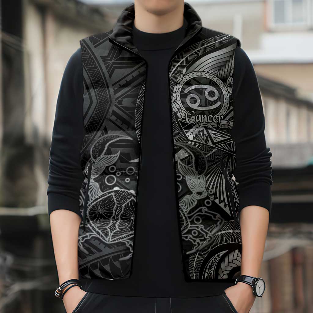 Personalised Polynesia Zodiac Cancer Sleeveless Puffer Jacket Galaxy Polynesian Pattern Chest Tattoo Style