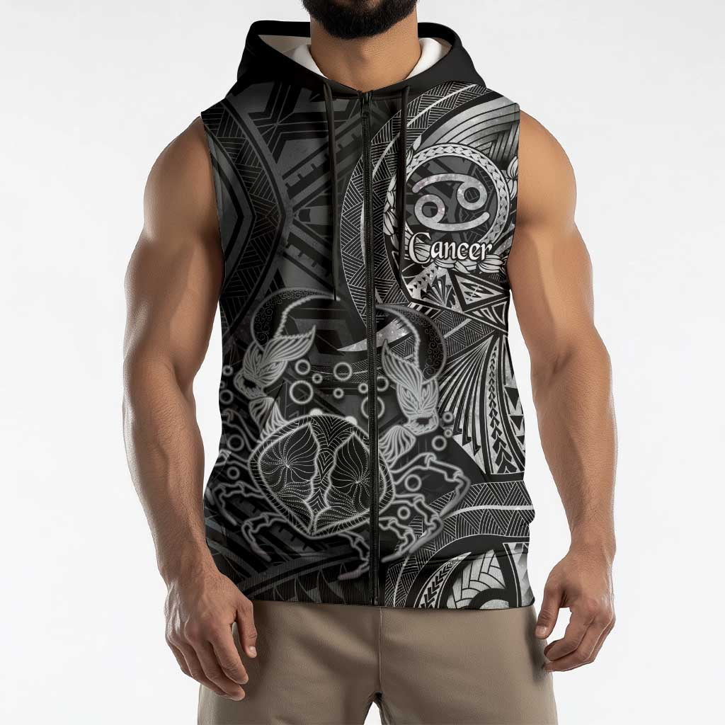 Personalised Polynesia Zodiac Cancer Sleeveless Zip Hoodie Galaxy Polynesian Pattern Chest Tattoo Style