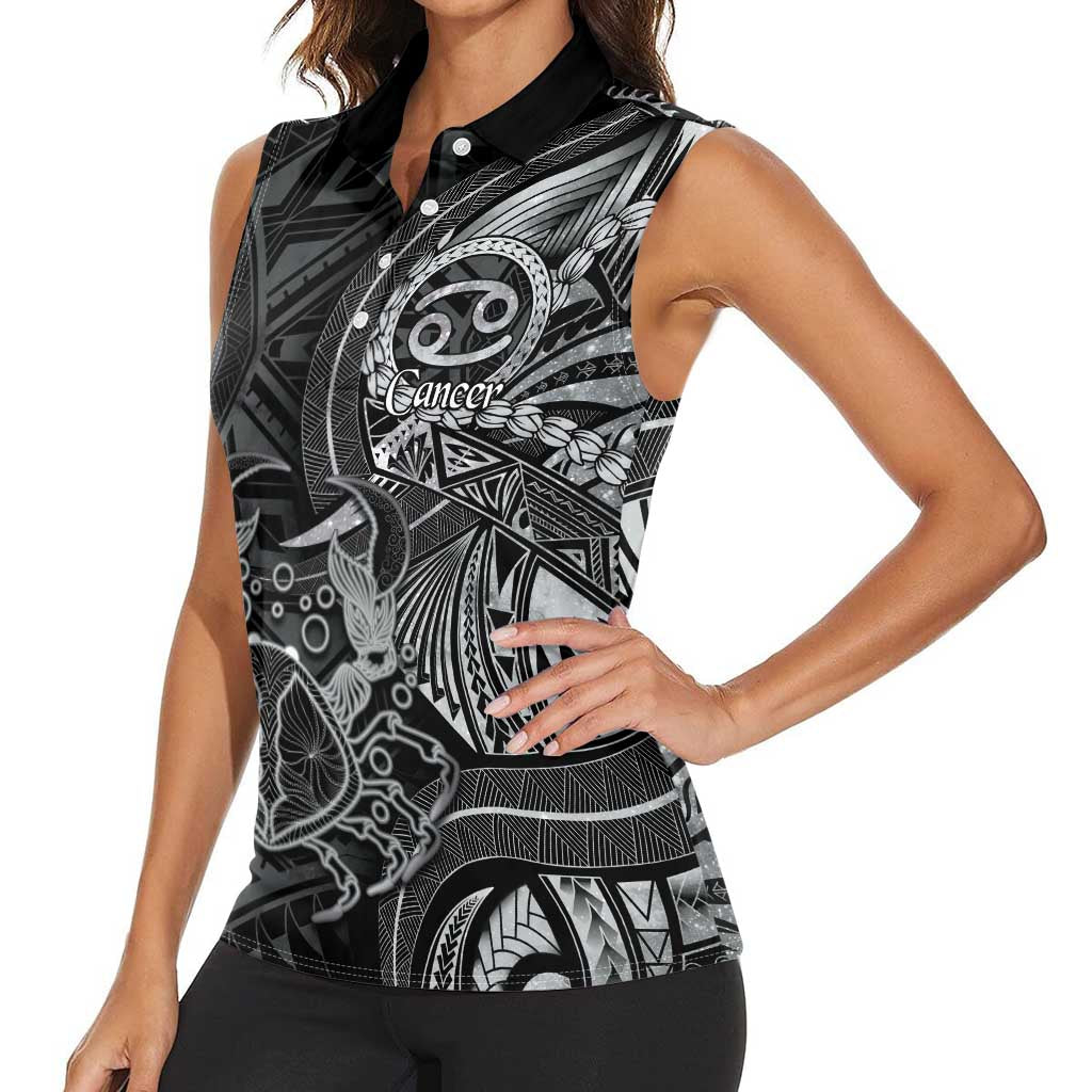Personalised Polynesia Zodiac Cancer Women Sleeveless Polo Shirt Galaxy Polynesian Pattern Chest Tattoo Style
