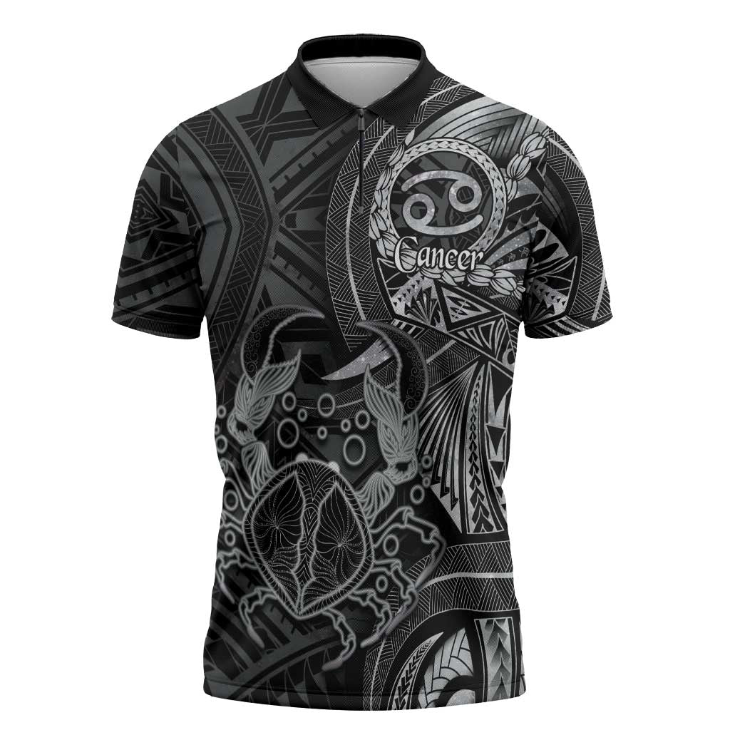 Personalised Polynesia Zodiac Cancer Zipper Polo Shirt Galaxy Polynesian Pattern Chest Tattoo Style