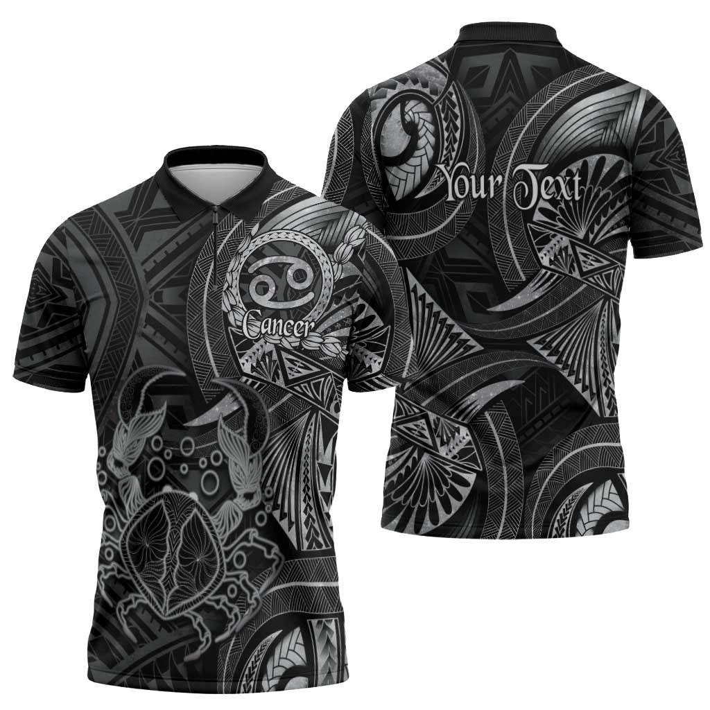 Personalised Polynesia Zodiac Cancer Zipper Polo Shirt Galaxy Polynesian Pattern Chest Tattoo Style