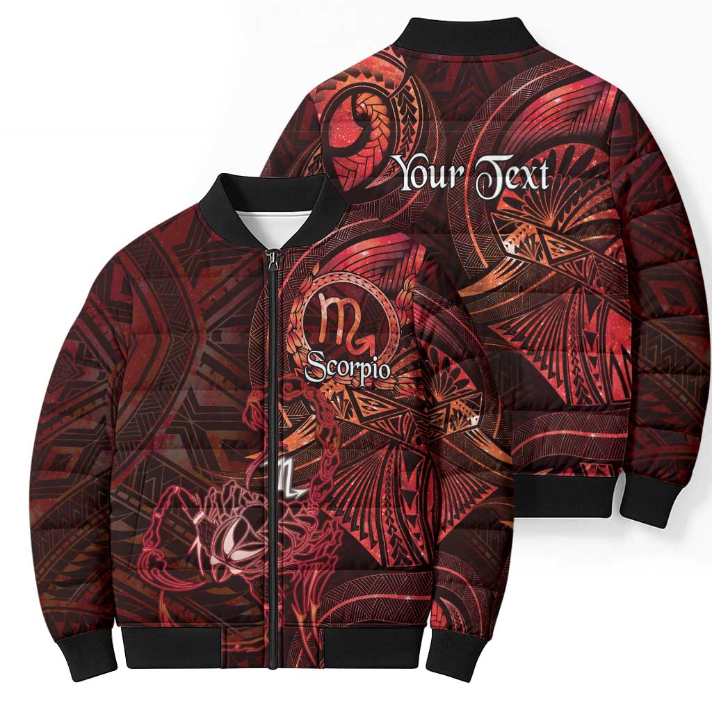 Personalised Polynesia Zodiac Scorpio Bomber Puffer Jacket Galaxy Polynesian Pattern Chest Tattoo Style