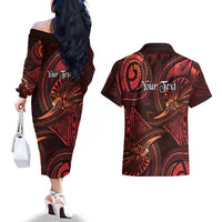 Personalised Polynesia Zodiac Scorpio Couples Matching Off The Shoulder Long Sleeve Dress and Hawaiian Shirt Galaxy Polynesian Pattern Chest Tattoo Style