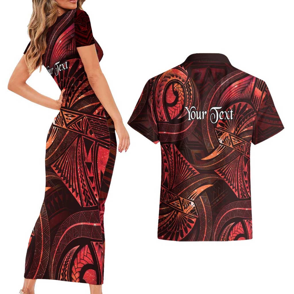 Personalised Polynesia Zodiac Scorpio Couples Matching Short Sleeve Bodycon Dress and Hawaiian Shirt Galaxy Polynesian Pattern Chest Tattoo Style