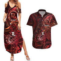 Personalised Polynesia Zodiac Scorpio Couples Matching Summer Maxi Dress and Hawaiian Shirt Galaxy Polynesian Pattern Chest Tattoo Style