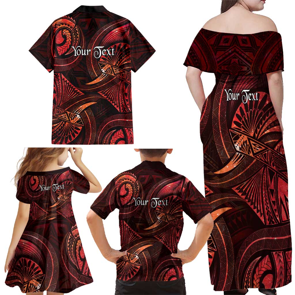 Personalised Polynesia Zodiac Scorpio Family Matching Off Shoulder Maxi Dress and Hawaiian Shirt Galaxy Polynesian Pattern Chest Tattoo Style
