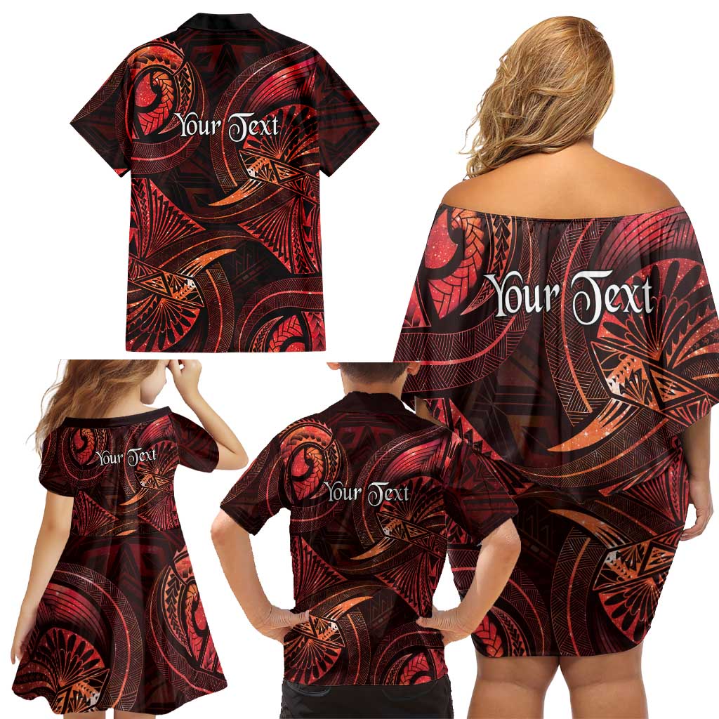 Personalised Polynesia Zodiac Scorpio Family Matching Off Shoulder Short Dress and Hawaiian Shirt Galaxy Polynesian Pattern Chest Tattoo Style