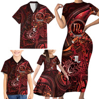 Personalised Polynesia Zodiac Scorpio Family Matching Short Sleeve Bodycon Dress and Hawaiian Shirt Galaxy Polynesian Pattern Chest Tattoo Style