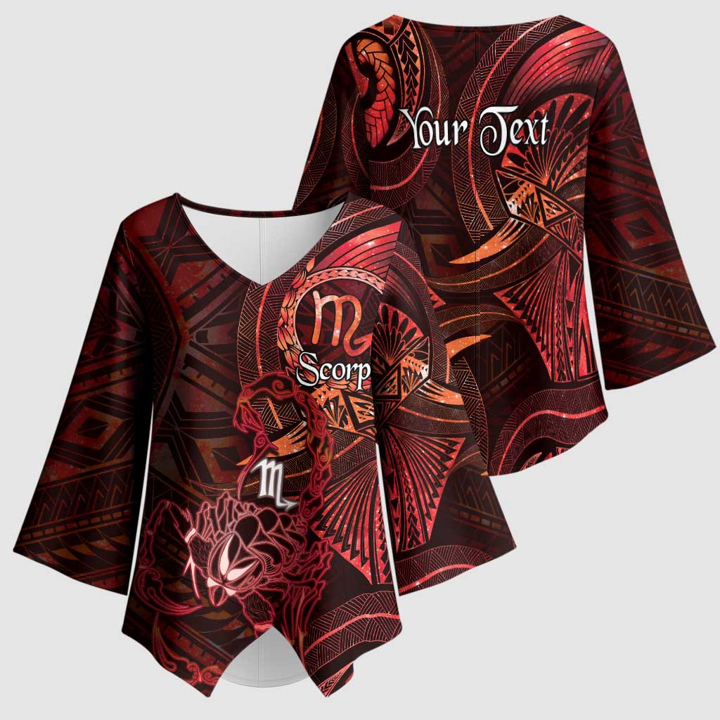Personalised Polynesia Zodiac Scorpio Kimono Sleeve Blouse Galaxy Polynesian Pattern Chest Tattoo Style